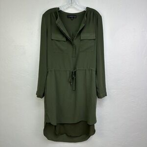 Adelyn Rae Dress Womens Medium Olive Green Shirt Dress Drawstring Hi-Low Hem